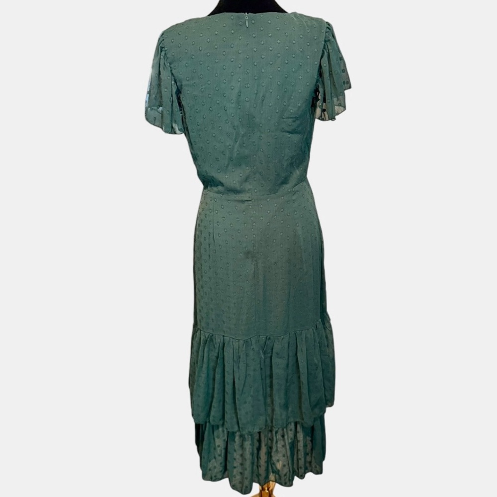 Lulu's Have Harmony Dress Sz M Green Swiss Dot Asymmetrical Ruffled Midi EUC - Picture 2 of 7